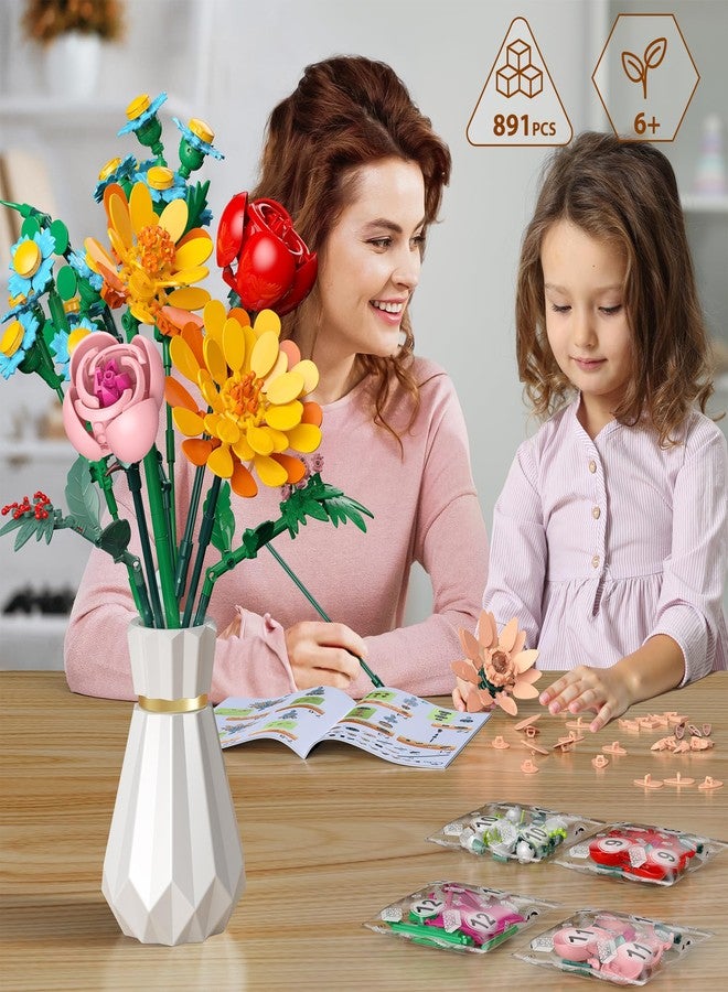 Ancesfun Flowers Bouquet Building Set, 891 PCS Artificial Wildflower Botanical Collection Kit for Women Kids Girls, Home Office Decor Gift for Mother's Day/Valentine's/Christmas - Image 5